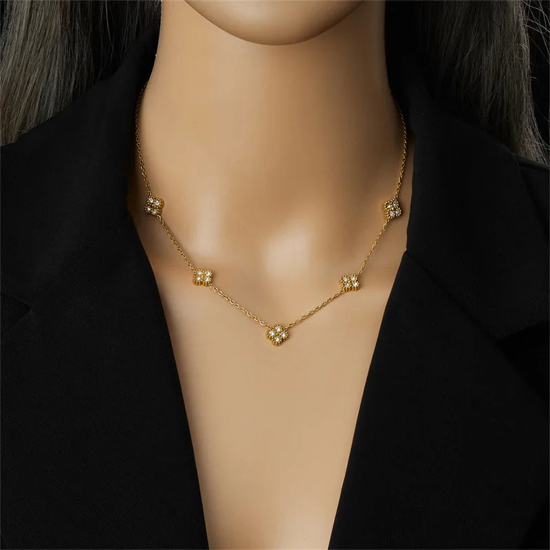 Nuovo in acciaio inossidabile Zircon fiore acqua goccia collana braccialetto orecchini caviglie gioielli di moda vacanza set per donna
