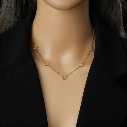 Nuovo in acciaio inossidabile Zircon fiore acqua goccia collana braccialetto orecchini caviglie gioielli di moda vacanza set per donna
