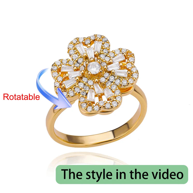 Anelli di ansia rotanti a quattro trifogli per le donne Anello nuziale regolabile in acciaio inossidabile color oro Anelli regalo di gioielli estetici