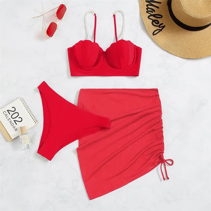 S - XL perle Bikini Push Up costume da bagno donna costumi da bagno donna Bikini a tre pezzi con reggiseno coppa bagnante costume da bagno Swim V4302