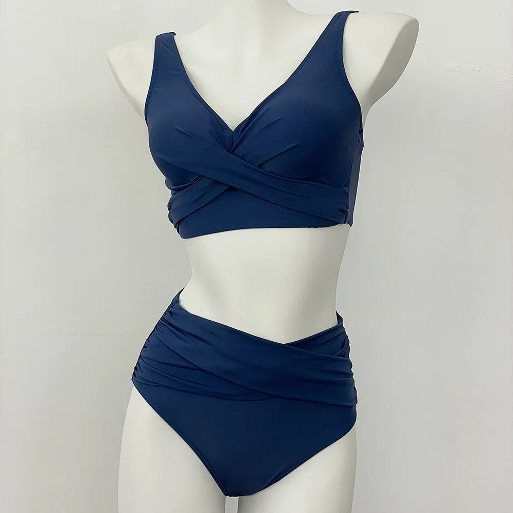 swimsuit ladies Women's High Waist  Bikini Sets Sporty Two Piece Swimsuits Solid Colors High Cut Bathing Suits Women Bikini Sets