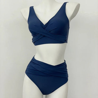 swimsuit ladies Women's High Waist  Bikini Sets Sporty Two Piece Swimsuits Solid Colors High Cut Bathing Suits Women Bikini Sets