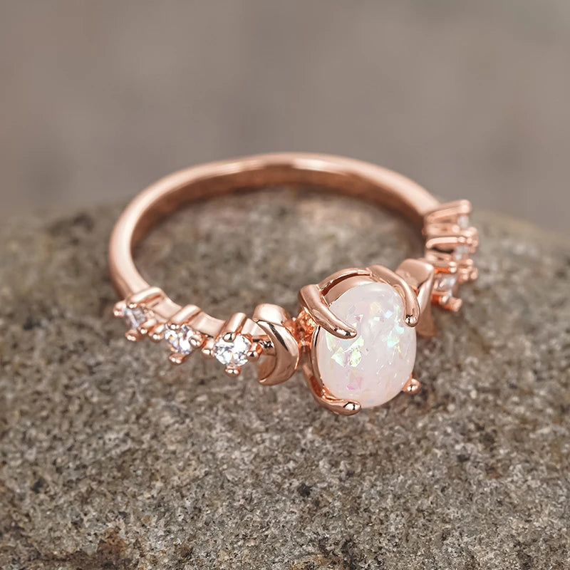 Huitan Anelli di luna opale imitazione blu/bianco per le donne Accessori da sposa estetici Gioielli di dichiarazione regalo di anniversario fantasia Hot