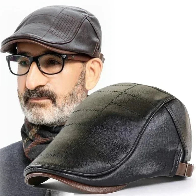 2025 Nuovo Autunno Inverno Uomo Berretto Cappello In Pelle Berretto Piatto Maschile Regolabile di Alta Qualità Moda Caldo In Pelle Mens Retro Berretti Cappelli