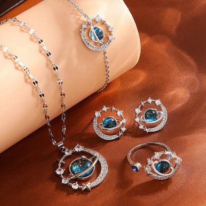 Collana di lusso leggera in acciaio al titanio con serie Star per donna, colore oro, pianeta, luna, astronauta, collane con ciondolo, gioielli, regali