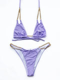 Micro Bikini Sexy 2026 Nero Solido con Reggiseno Push-Up e Cinghie Metalliche, Costume da Bagno Brasiliano, Perizoma, Biquini