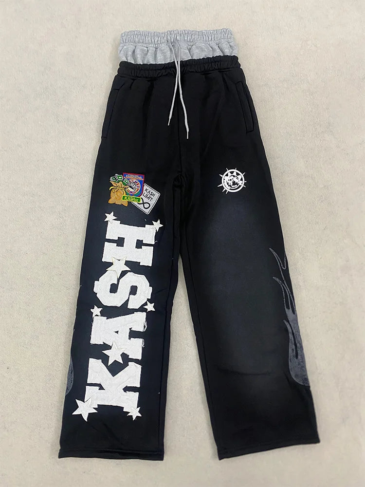 Pantaloni Casual Larghi e Dritti con Ricami e Stampe, Moda Autunno-Inverno per Uomo e Donna