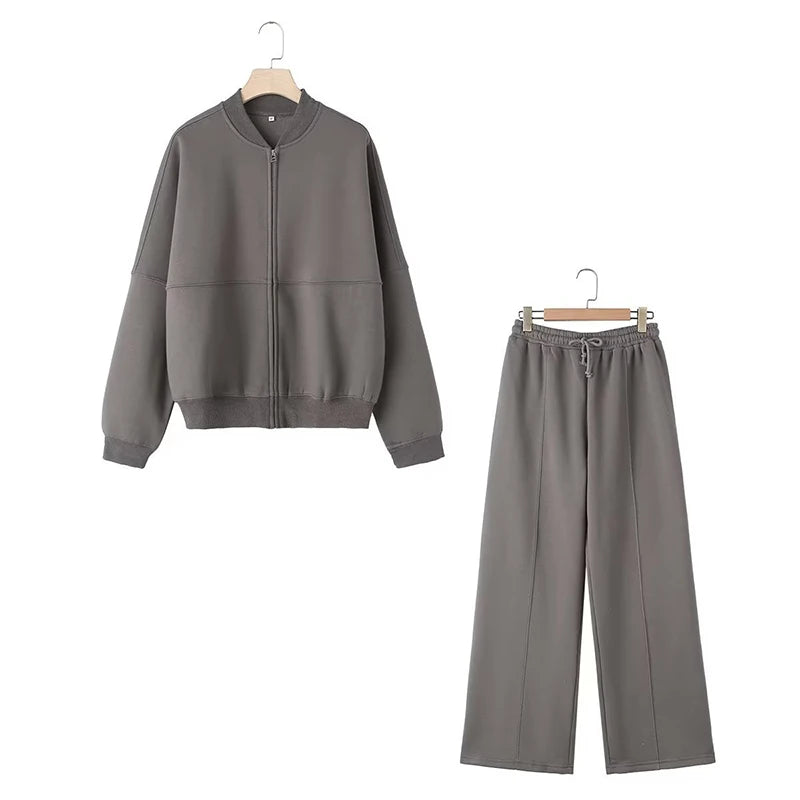 Abito caldo per le donne Pantaloni sportivi Set Inverno 2 pezzi Giacca e pantaloni in pile spesso con cerniera Set Tuta da donna in velluto per le donne