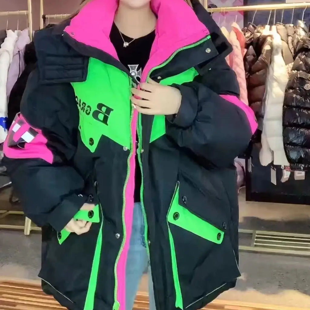 Caldo inverno piumino giacche donna Parka con cappuccio abbigliamento invernale cappotto da neve Casual spessa piumino corto brillante Streetwear