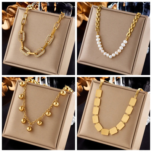 DIEYURO Collana a catena di perle con perline geometriche in acciaio inossidabile 316L per le donne Nuove ragazze punk girocollo spesso gioielli regali per feste