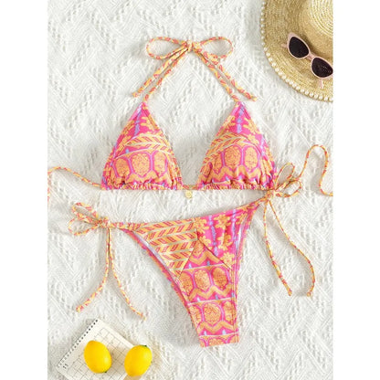 Ensemble bikini deux pièces sexy imprimé léopard Soutien-gorge triangle Bretelles dos nu Ensemble de maillots de bain à lacets pour les vacances à la plage