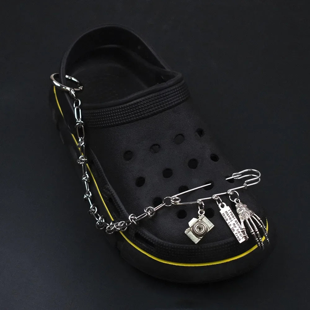 1Pcs Hip-hop Metal Sneaker Decoration Punk Fashion High-top Canvas Shoe Chain Dark Style Pin Men Women Slipper Sandal Accessorie