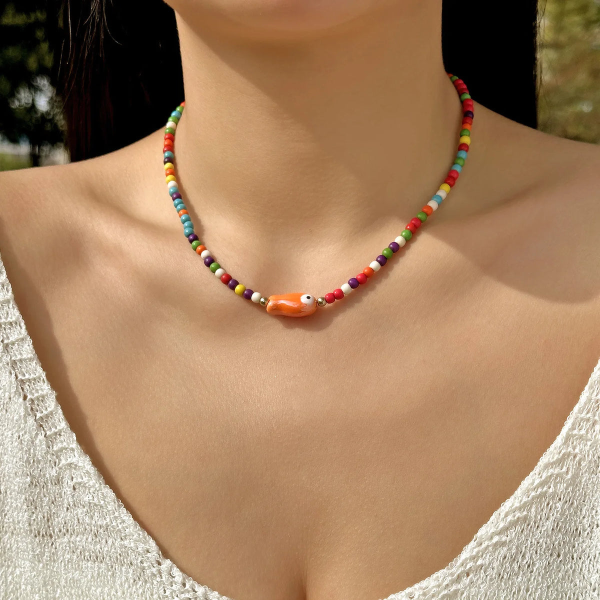 Collana con ciondolo stella marina con perline di riso bohémien per donna, fatta a mano, perla d'imitazione, girocollo con perline colorate, gioielli da spiaggia estiva