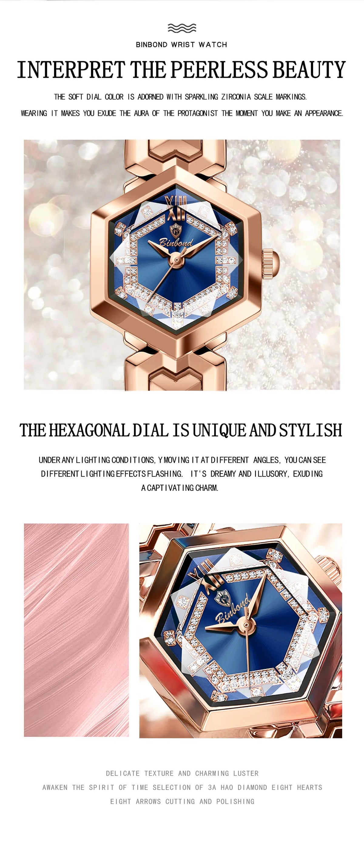 BINBOND Orologi da donna eleganti delle migliori marche Orologio da polso da donna con specchio a rombo alla moda Orologio al quarzo originale con quadrante con diamanti impermeabile