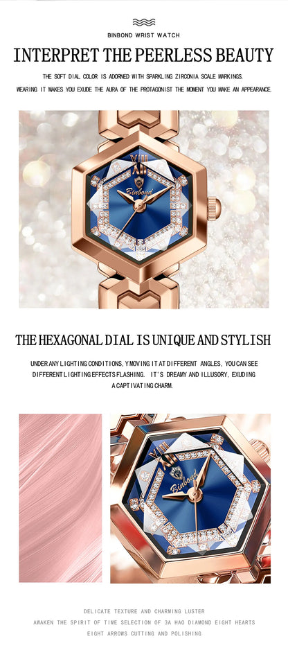 BINBOND Orologi da donna eleganti delle migliori marche Orologio da polso da donna con specchio a rombo alla moda Orologio al quarzo originale con quadrante con diamanti impermeabile
