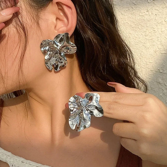 Orecchini Vintage Geometrici Irregolari in Metallo per Donne, Tendenza 2025, Orecchini a Perno Dorati, Gioielli