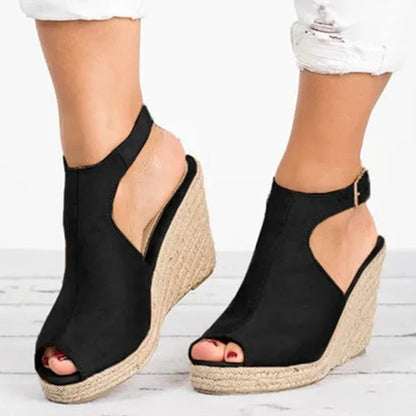Sandali con tacco da donna Estate 2025 Espadrillas Sandali da donna Comfort Cinturino con fibbia Scarpe con plateau per donna Nuovi sandali con tacco