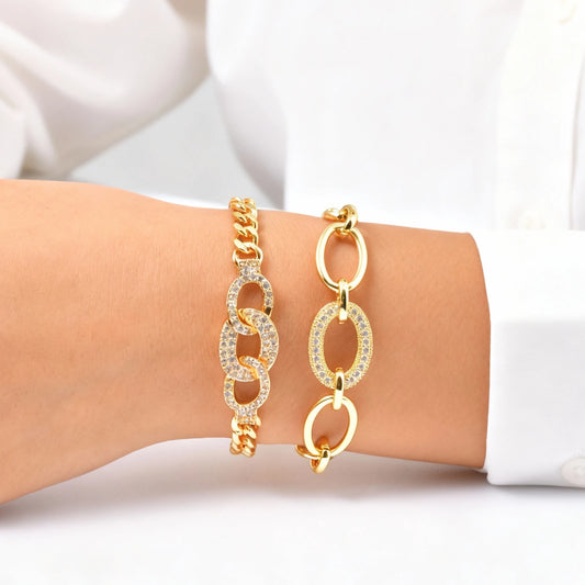 Bracelet pour femme de luxe avec breloque géométrique en zircon AAA, bracelets exquis en chaîne en métal plaqué or, bijoux de mariage de haute qualité