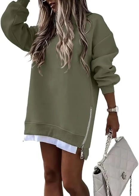 Camicette in felpa autunno inverno per donna nuove felpe con cerniera ampia a maniche lunghe top moda casual abbigliamento sportivo solido da donna