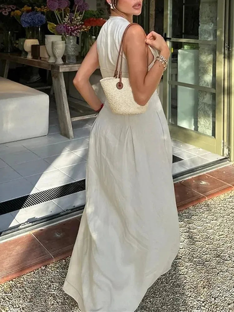 MUJER Abito lungo con cerniera Donna Abito aderente senza maniche pieghettato Abiti da festa eleganti estivi per le donne 2025 Nuovi abiti midi