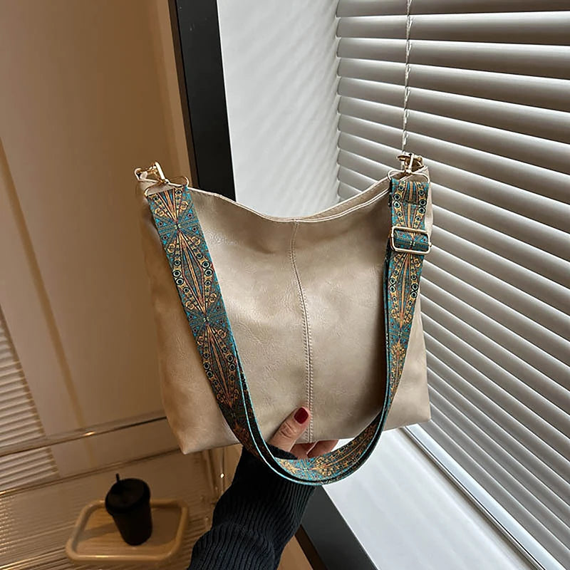 Borsa a tracolla larga con tracolla geometrica Borse a tracolla di grande capacità per donna, borsa da donna retrò in pelle PU per lo shopping e i viaggi