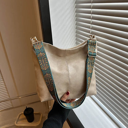 Borsa a tracolla larga con tracolla geometrica Borse a tracolla di grande capacità per donna, borsa da donna retrò in pelle PU per lo shopping e i viaggi