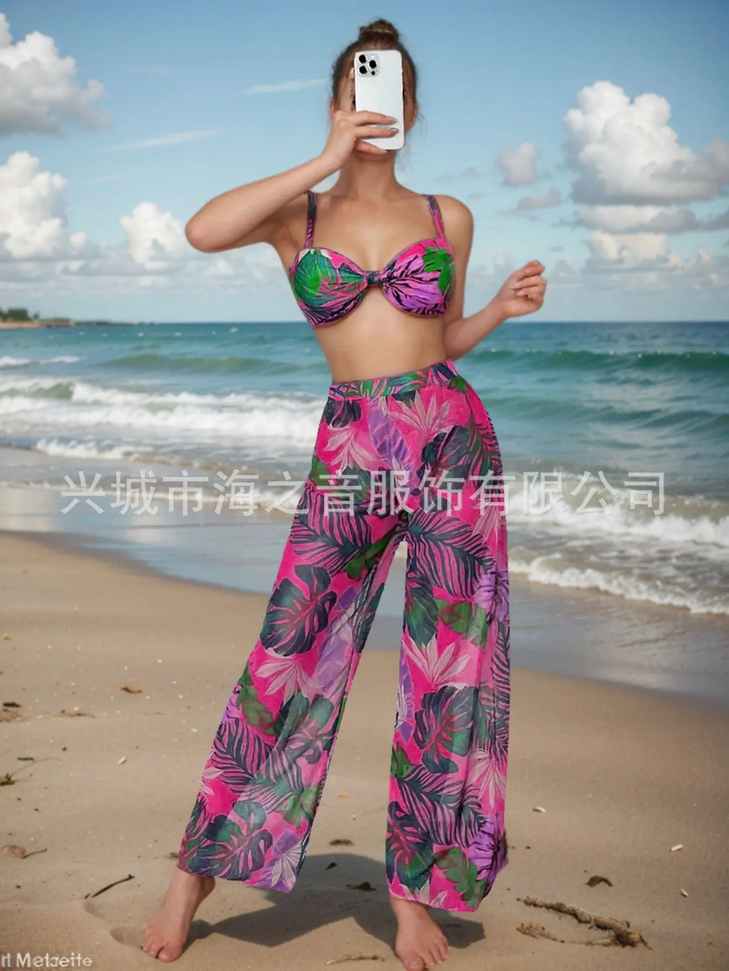 Nuovo costume da bagno bikini sexy pantaloni a rete costume da bagno da donna diviso in tre pezzi