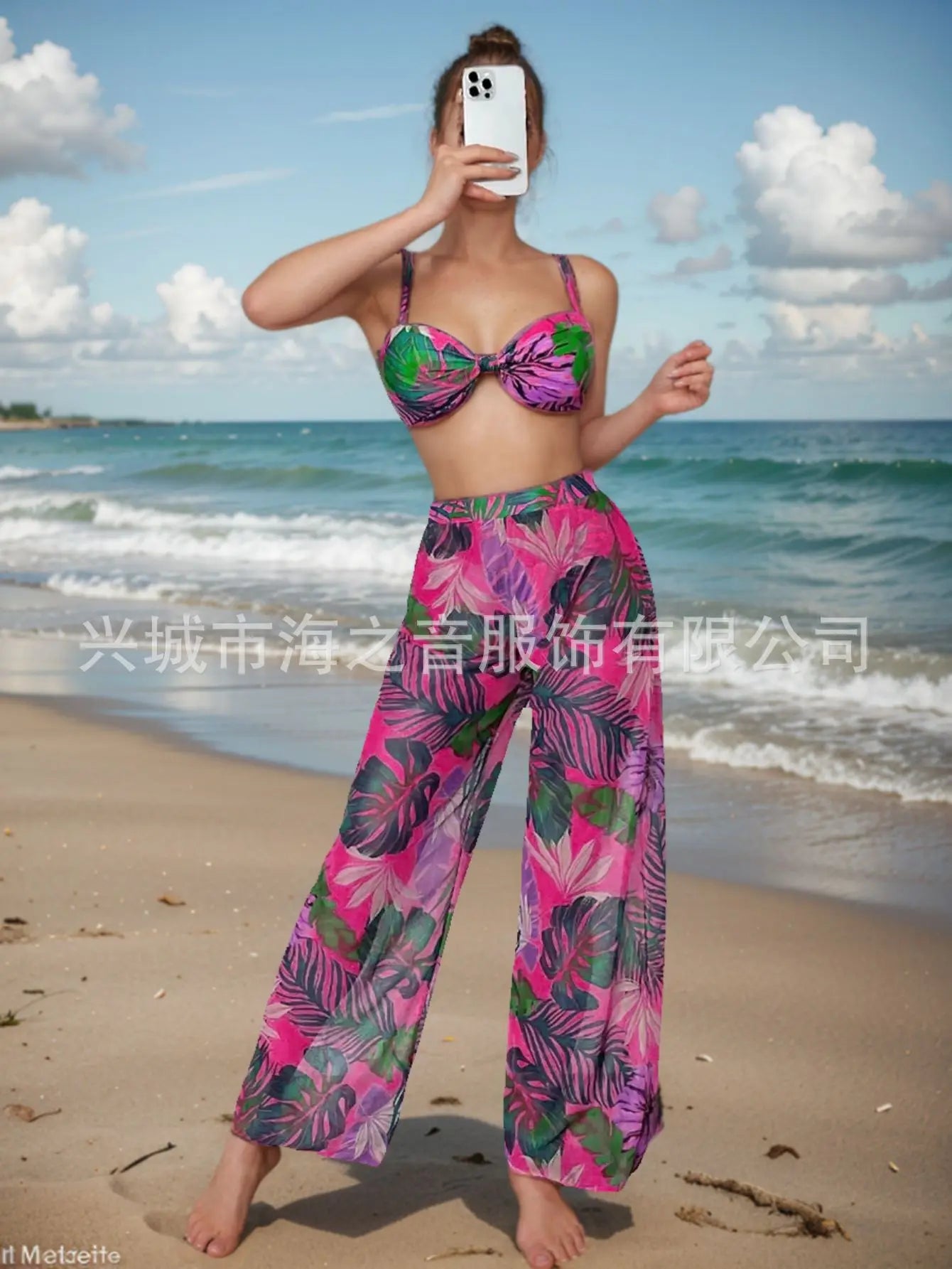 Nuovo costume da bagno bikini sexy pantaloni a rete costume da bagno da donna diviso in tre pezzi