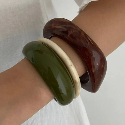 Ingemark 3 Stili Boho Braccialetti rotondi impilati in resina per le donne Braccialetti larghi etnici geometrici Accessori per gioielli a mano