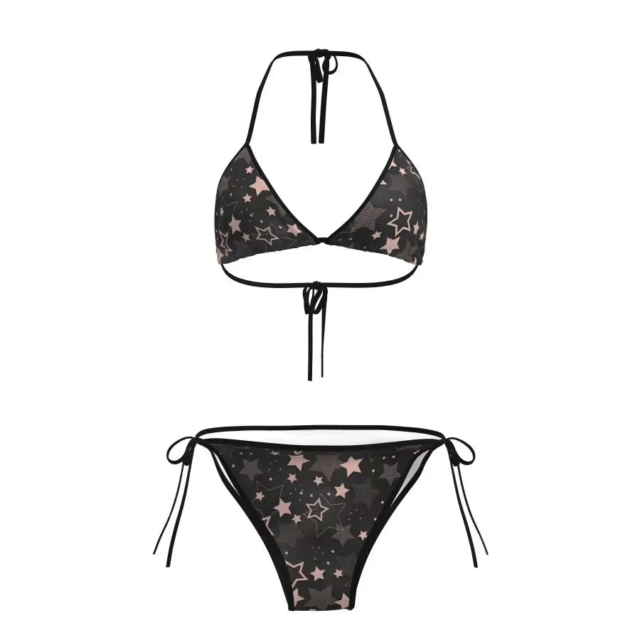Femme Sexy Chic Fille Maillot de Bain Plage Bikini Ensembles Soutien-Gorge Halter à Lacets + Short Vintage 2025 Tenue de Bain Été Nouvelle