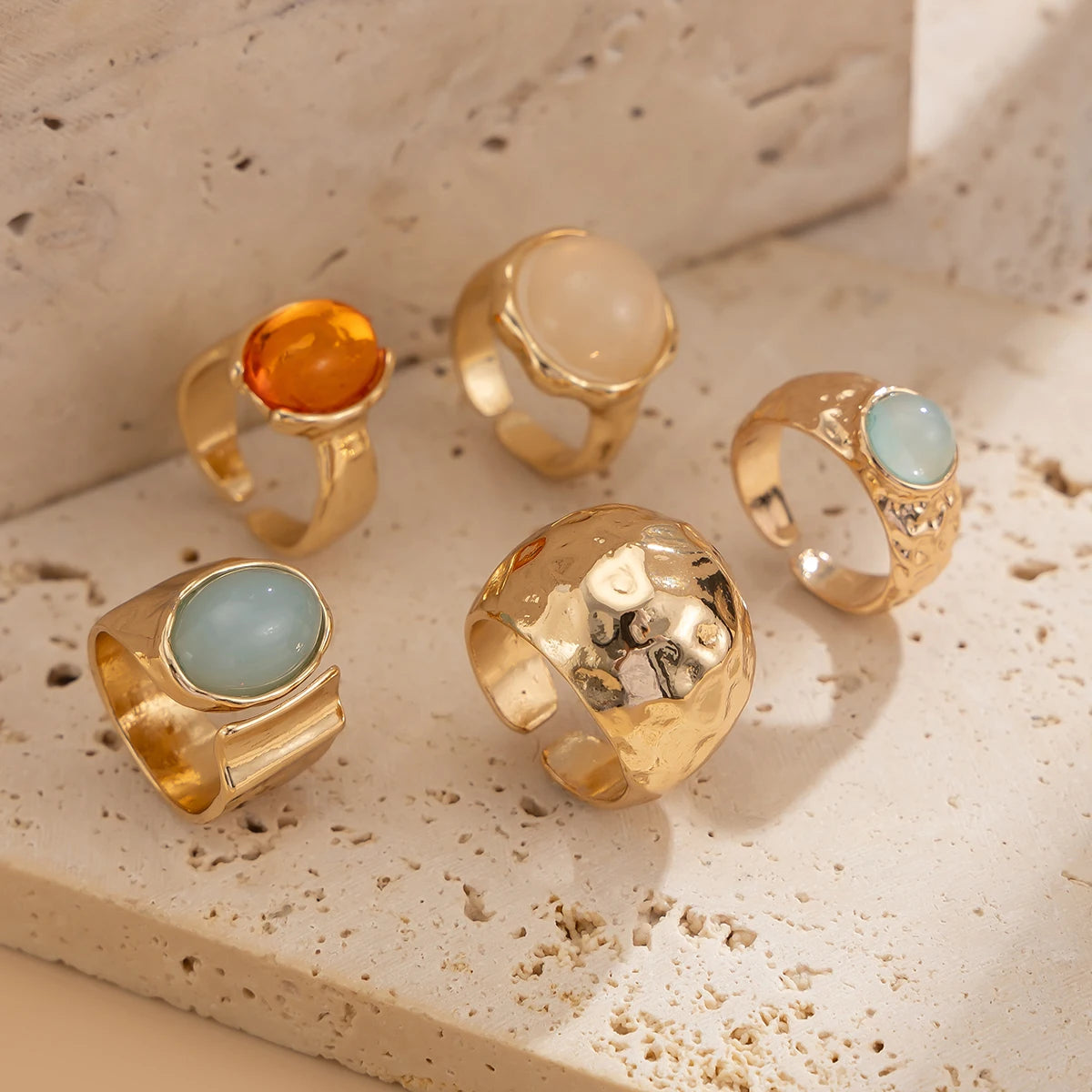 Ingemark 5 Pz/set Retro Color Oro Irregolare Anello di Metallo per Le Donne Della Boemia Aperto Regolabile Anello Ampio Estetico Y2K Regalo Dei Monili