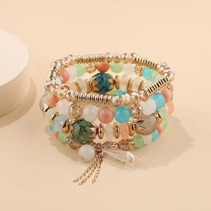 4 pezzi nuovo set di braccialetti con perline con ciondoli e nappe per donna, bracciale a catena con perline di vetro colorato, gioielli bohémien da uomo