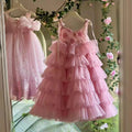 Mädchen Prinzessinnenkleider Ärmelloses bauschiges Kinder Süßes Tüllkleid Glänzendes Kuchen Rückenfreies Geburtstagsparty-Kleidung Kinder Ballkleid