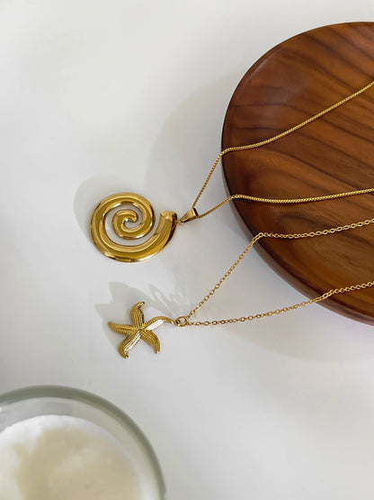 Peri'sbox New Fashion Starfish Hollow Vortex Collana con ciondolo a spirale per le donne Placcato oro 18 carati Appannamento Gioielli gratuiti Regali Estate