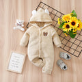Pagliaccetto per neonato Flanella invernale Orso beige Orecchie con cappuccio Manica lunga Pigiama per bambino unisex 0-18 mesi Abiti comfort