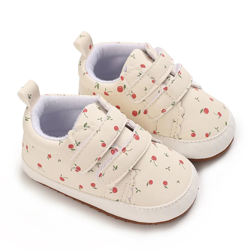 Scarpe da passeggio per bambini, sneakers con stampa e fiocco, calzature casual con suola morbida per neonati da 0 a 18 mesi
