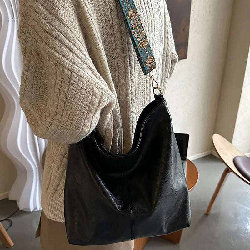 Borsa a tracolla larga con tracolla geometrica Borse a tracolla di grande capacità per donna, borsa da donna retrò in pelle PU per lo shopping e i viaggi