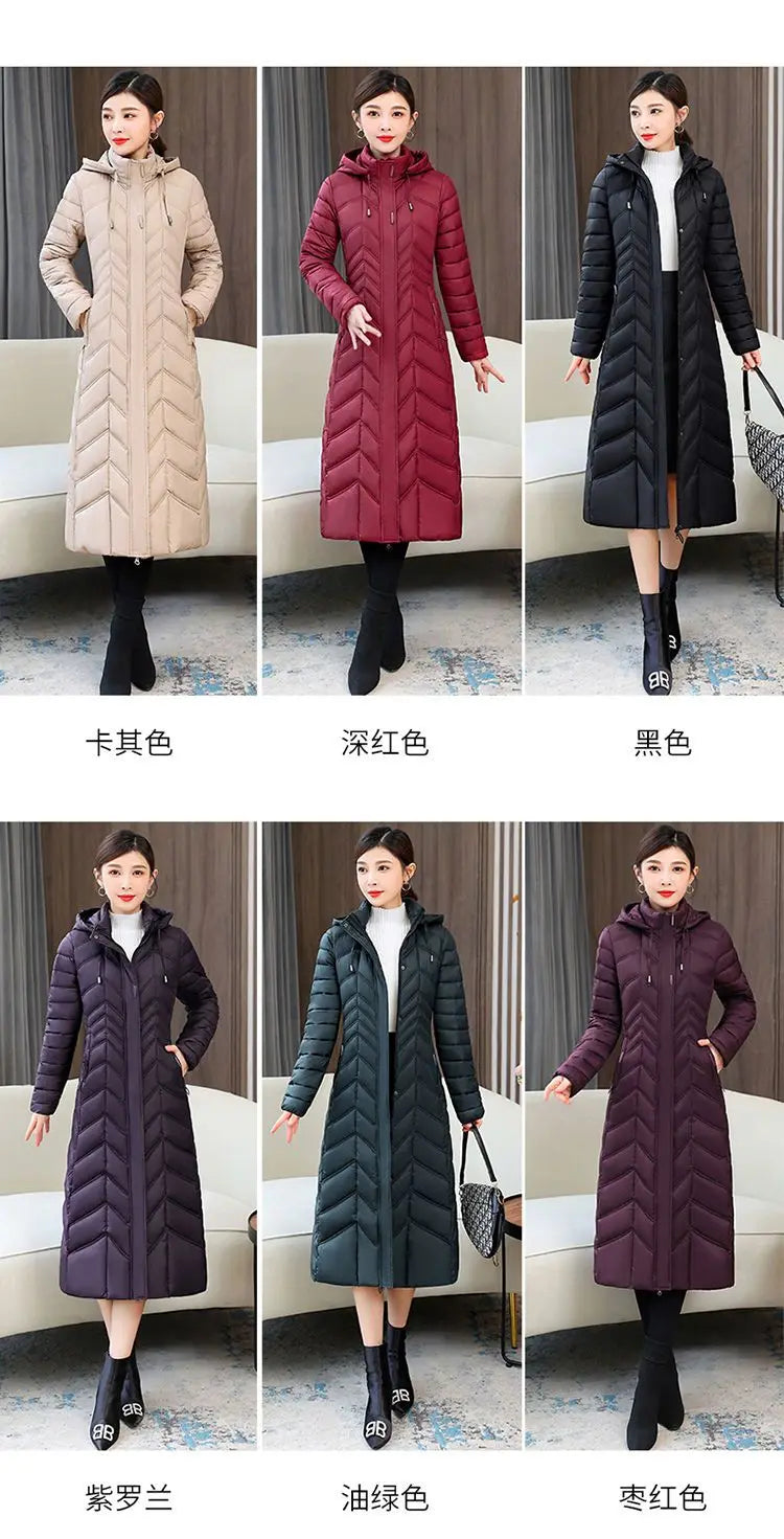 2026 NUOVA Giacca Invernale Imbottita con Cappuccio 5XL Parka Calda da Donna Cappotto Lungo in Cotone Imbottito alla Moda Cappotto Femminile Slim Elegante