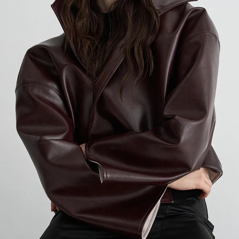 Cappotto da donna ampio a tinta unita, a maniche lunghe, con collo alto, top corto, moda estiva autunnale 2026, capospalla femminile streetwear