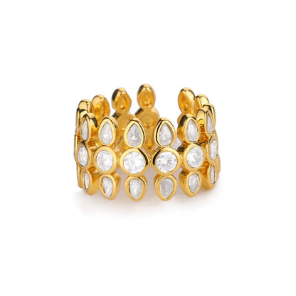 Anelli geometrici in acciaio inossidabile con zirconi bianchi per le donne Accessori regalo per gioielli con anello estetico da sposa regolabile color oro