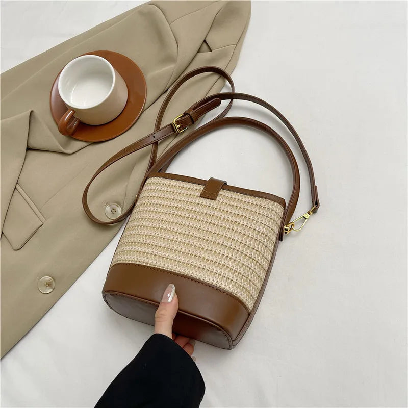 Tendenze moda donna borsa a secchiello di paglia donna estate borse a tracolla tessute a mano borsa per la spesa da donna nuove borse da spiaggia borse