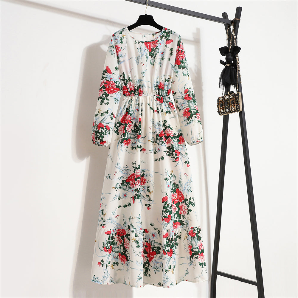 Maxi abiti da donna Sping autunno bohémien Casual manica intera vita alta spiaggia donna abiti in Chiffon abito lungo floreale vestido