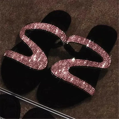 Sandales sexy pour femmes Plage d'été Bouche peu profonde Strass Défilé de mode pour femmes Chaussures confortables et légères Sandales féminines