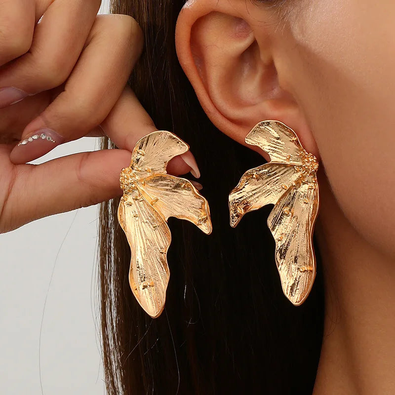 Orecchini Vintage Geometrici Irregolari in Metallo per Donne, Tendenza 2025, Orecchini a Perno Dorati, Gioielli