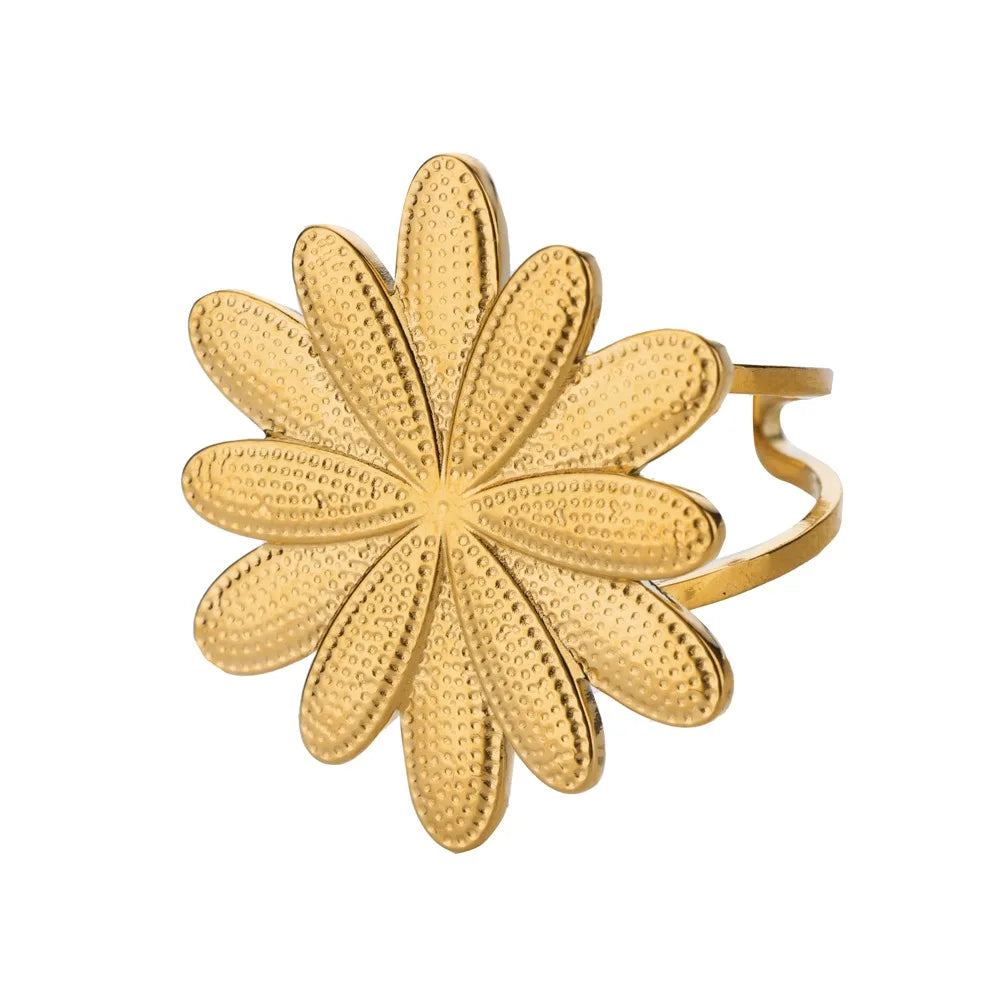 Anelli con fiori grandi esagerati in acciaio inossidabile per le donne Anello da dito con girasole color oro Regalo di gioielli estetici di moda femminile