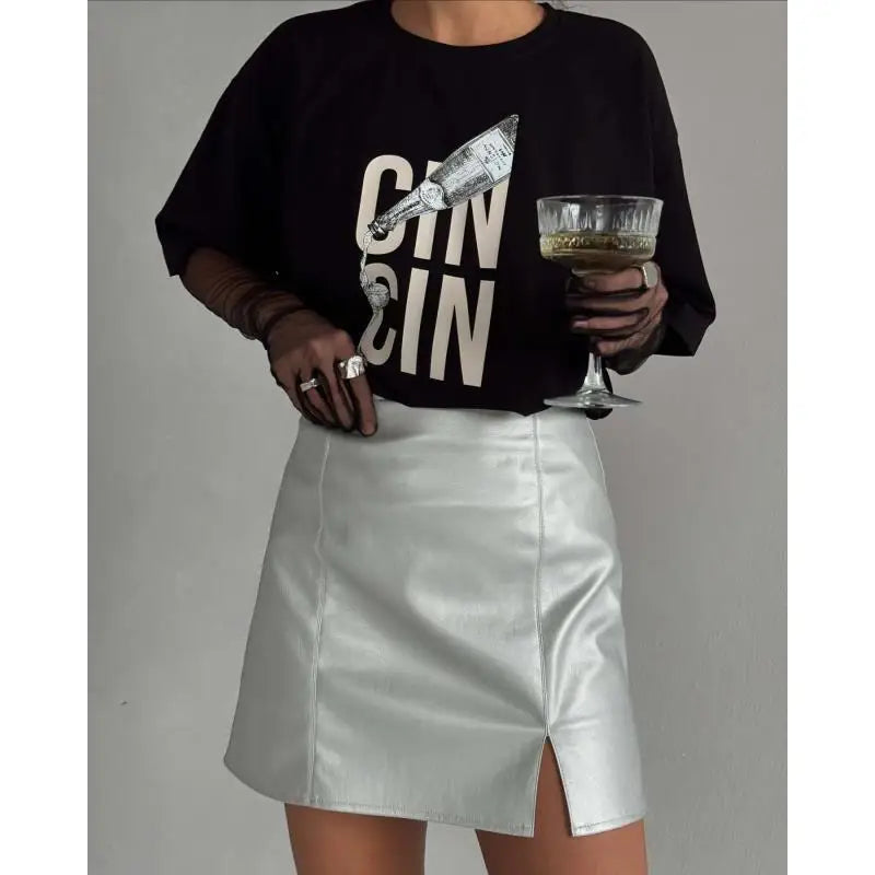 T-shirt stampata da donna con lettere semplici retrò americane Ins in puro cotone alla moda coppia girocollo abbigliamento da strada top a maniche corte