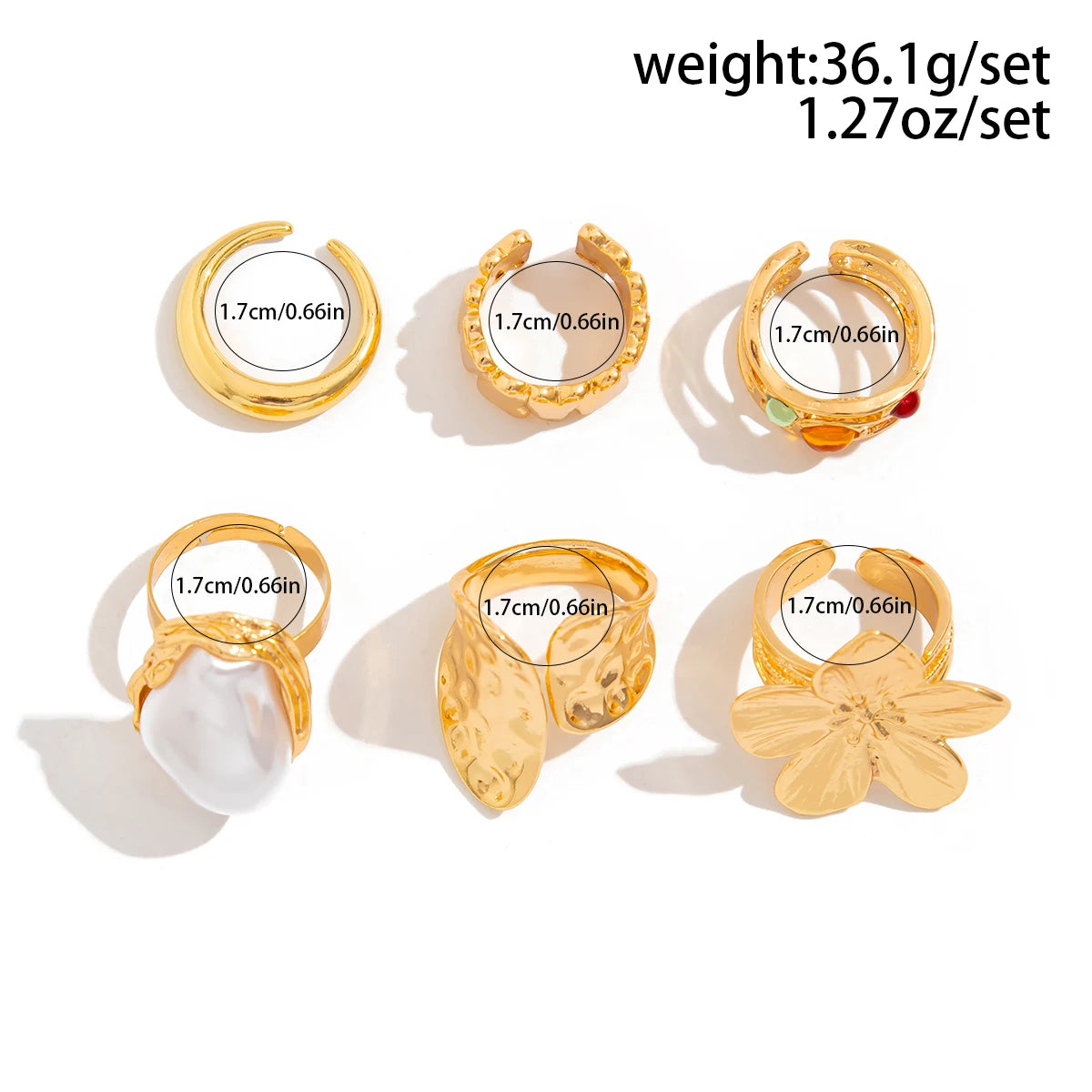 Ingemark 2025 Anello barocco con perla imitazione per donna Anelli aperti eleganti con accessori esagerati per gioielli con design floreale in metallo