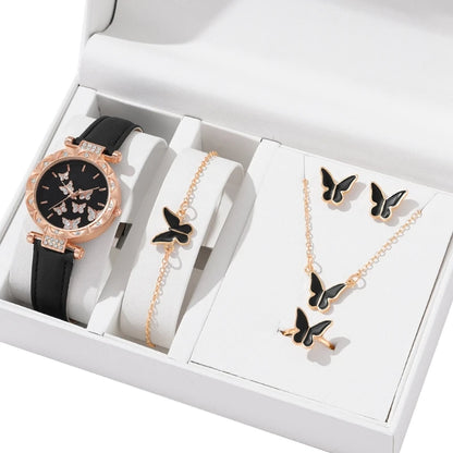 Set di gioielli a farfalla (senza scatola) orologi da donna anelli per orologi in pelle da donna collana orecchini bracciale regalo di nozze