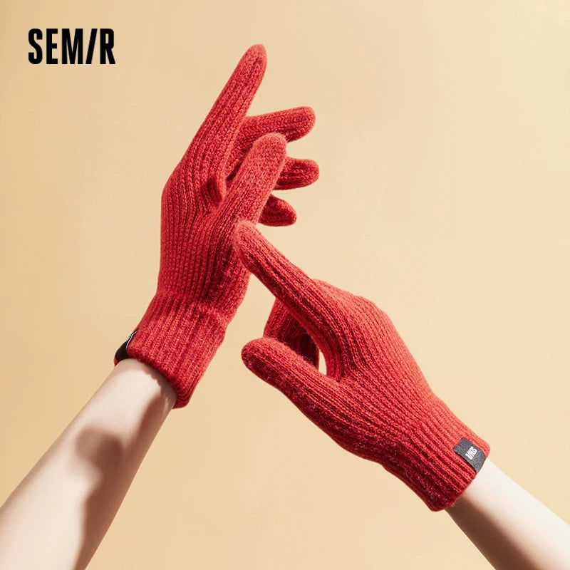 Guanti touchscreen Semir in maglia da uomo inverno 2025 abbigliamento a mano caldo morbido pile elastico confortevole ciclismo coppia casual