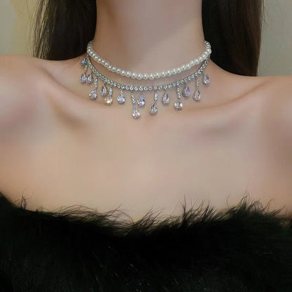 Collane girocollo di lusso con strass e cristalli per donna, collana a più strati con perle finte per feste e matrimoni, gioielli K-
